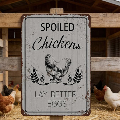 Funny Chicken Coop Sign Wall Decor Rustic Farmhouse Metal Chicken Signs for Coop Accessories Outdoor Wall Art Gift for Chicken Lovers Fresh Eggs Tin Sign for Yard Garden Home Kitchen Garden 8x12 Inch