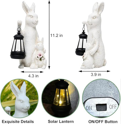 Solar Outdoor Statues Bunny Decor, Garden Sculptures with LED Lights Rabbit Figurines Decorations for Patio Yard Lawn Ornaments Balcony Gifts for Mother's Day Easter