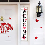 Valentine's Day Wooden Porch Sign 47" Spring Large Welcome Porch Sign for Home Front Door Yard Couple Party Decor (Red)