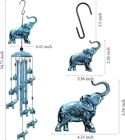 Elephant Wind Chimes for Outside, 35" Decorative Wind Chimes Navy Blue Elephant Gifts for Women, Memorial Windchimes Outdoors with S Hook for Patio Garden Decor, Birthday Gifts for Mom Grandma