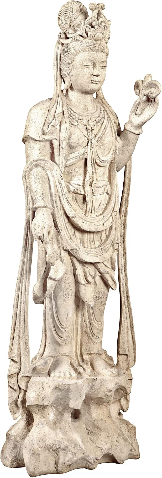 Design Toscano Guan-Yin Patroness of Compassion Asian Decor Outdoor Garden Statue, 54 inches Tall, Fiberglass Cast Stone Resin, Limestone Finish