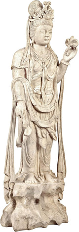 Design Toscano Guan-Yin Patroness of Compassion Asian Decor Outdoor Garden Statue, 54 inches Tall, Fiberglass Cast Stone Resin, Limestone Finish