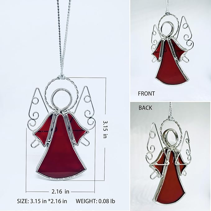 Angel Stained-Glass Window Hangings Sun-Catcher Ornament Indoor Windows Suncatcher Ornament, Memorial Sympathy Gifts for Friends Mom Teacher Christmas Tree Décor