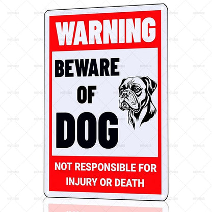 Beware of Dog Sign Boxer Metal Sign Warning Beware of Dog Signs for Fence Outdoor Farm Garden Gate Home Yard Decor 8x12 Inch