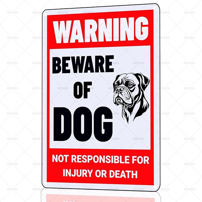 Beware of Dog Sign Boxer Metal Sign Warning Beware of Dog Signs for Fence Outdoor Farm Garden Gate Home Yard Decor 12x16 Inch