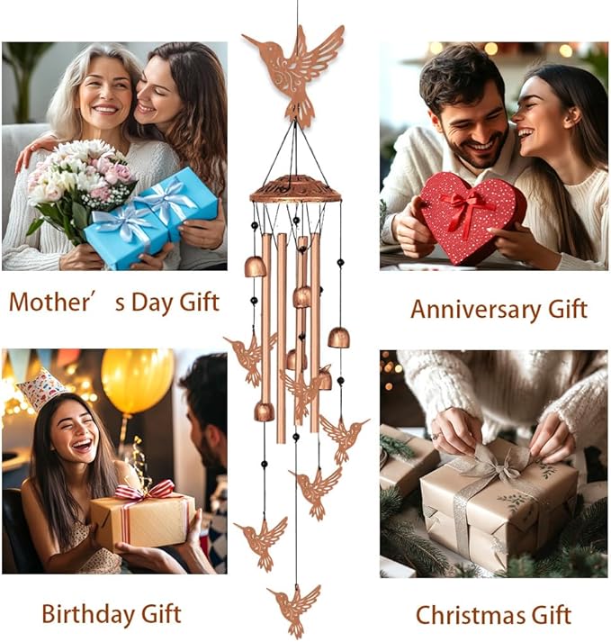 INFUNLY 7PCS Hummingbird Wind Chimes for Outside 5.5"×5.4" Bird Metal Windchime Aluminum Tube Wind Chime with Bell Animal Pattern Windchime Tubes Memorial Wind Bell for Garden Decor Housewarming Gift