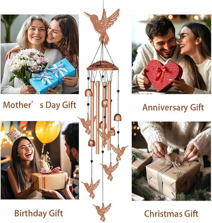 INFUNLY 7PCS Hummingbird Wind Chimes for Outside 5.5"×5.4" Bird Metal Windchime Aluminum Tube Wind Chime with Bell Animal Pattern Windchime Tubes Memorial Wind Bell for Garden Decor Housewarming Gift