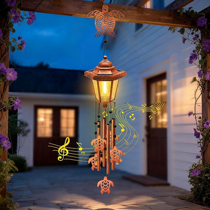 Large Solar Turtle Wind Chimes with Wind Catcher/Solar Decor Light to Create a Zen Atmosphere, Decor for Outdoor Garden Balcony, Classic Bronze Wind Chimes, Gifts for Mom Grandma Women Wife Daughter