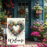 Welcome Spring Summer Garden Flag 12x18 Inch Colorful Floral Love Hearts Garden Flags Double Sided Small Burlap Birds Flowers Butterflies Outdoor Decor Patio Yard Outside Decorations