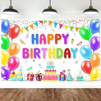 Happy Birthday Banner Backdrop Decorations Flag Outdoor 71x44 Inch,Colorful Rainbow Birthday Bunting for Boys Girls Indoor Home Party Supplies,Yard Sign Photography Background