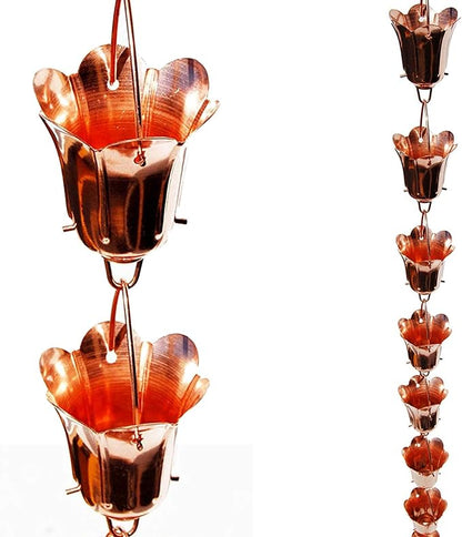 Stanwood Rain Chain Tulip Flower Blossom Copper Rain Chain, 8-Feet