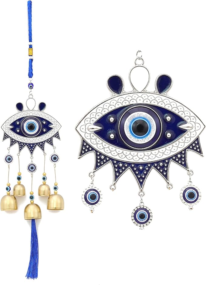 BWINKA 17.3" Gothic Evil Eye Wind Chimes - Weather-Coated Metal Witch Bells for Door Protection - Vintage Copper Finish Spooky Halloween Decor for Garden, Porch & Backpack - Spiritual Gift