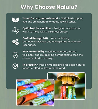 Nalulu House Bamboo Wind Chimes - Outside Outdoor Wooden Windchimes with Birdhouse, Handcrafted with Calming Deep Tones, Perfect Home Decor or Gift for Him and Her
