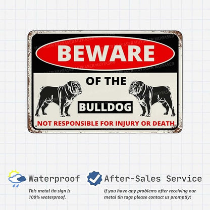 Beware Of The Dog Bulldog Sign Aluminum Metal Tin Signs Outdoor Yard Sign Warning Sign For Fence Yard Home Kitchen Farm Garden Wall Decor 8x12 Inch