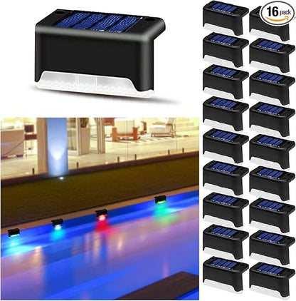 K.E.J. 16pcs Solar Lights Outdoor Waterproof Color Changing - Solar-Powered Yard Pathway Lighting LED Step Lights for Stairs, Fence, Driveway, Backyard, Garden & Patio Decor