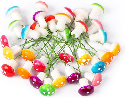 MIDELONG Mini Mushrooms Tiny Figurines Miniatures Colorful Mushrooms Garden Mushrooms Decoration for Home Micro Landscape Plant Pots Fairy Bonsai Resin DIY Craft Ornaments, Pack of 32
