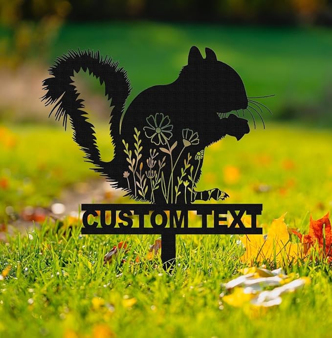 Squirrel Stake Sign Personalized,Garden Stake Sign,Squirrel Sign With Stake,Custom Garden Wall Art,Squirrel Decor,Squirrel Gift,Pet loss,Squirrel sympathy,steel squirrel stake.