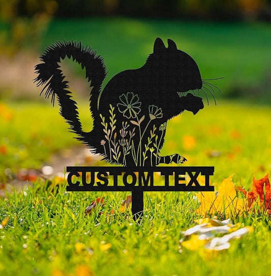 Squirrel Stake Sign Personalized,Garden Stake Sign,Squirrel Sign With Stake,Custom Garden Wall Art,Squirrel Decor,Squirrel Gift,Pet loss,Squirrel sympathy,steel squirrel stake.