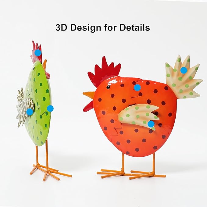 Metal Chicken Decoration Set of 2, Outdoor and Indoor Garden Sculpture for Yard Art, Backyard Patio Lawn Decor, for Family Lovers Housewarming