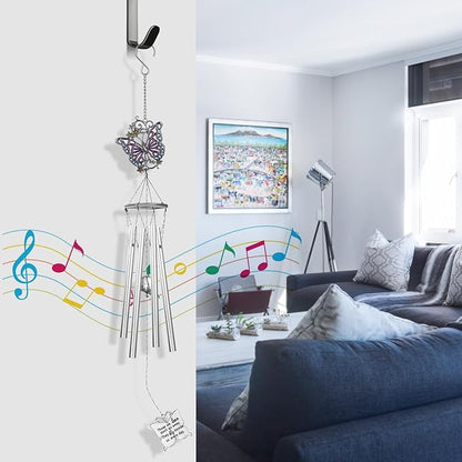 Outdoors Butterfly Wind Chimes Sympathy Memorial for Loss of Loved One - Soothing Melodic Tones Aluminum Chime Great as a Gift for Your Patio Porch Garden and Backyard (22.2" Silvery)