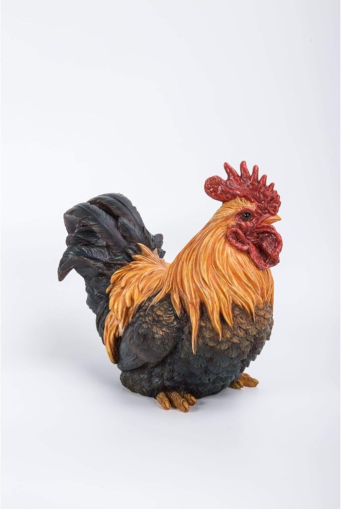 HI-LINE Squatting Rooster Outdoor Garden Statue - 12.5"