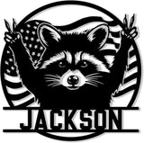 Personalized Raccoon Metal Sign, Raccoon Hanging Sign Outdoor Porch Welcome, Custom Name, Wall Fence Yard Patio Home Office Decor Gift Birthday