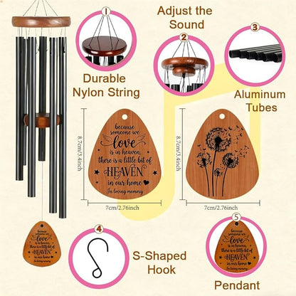 Memorial Wind Chimes, Bereavement Wooden Wind Chimes in Memory of Loss of Love One Sympathy Gifts for Outdoor Remembrance