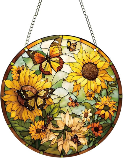 Sunflower Acrylic Window Hanging,5.9in Stained Window Hanging Decor Colorful Ornament,Sunflower Gifts for Women,Acrylic Suncatcher for Garden Kitchen Living Room