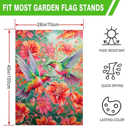 Vibrant Hummingbird Floral House Flag 28x40 Inch Double Sided Spring Summer Outdoor Yard Flag for Patio Porch Lawn Farmhouse