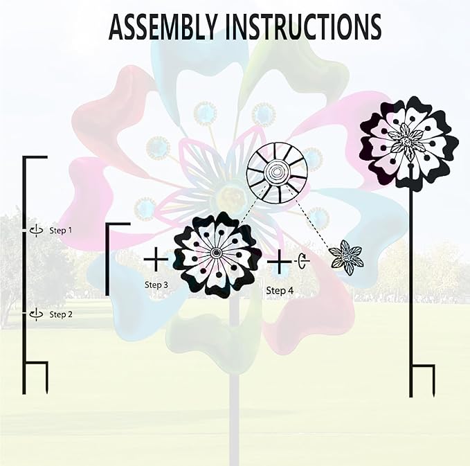 45" Flowers Wind Spinners for Yard and Garden, Sapphire Colored Leaves Kinetic Wind Spinner Outdoor Decor, Wind Sculpture Yard Art Decorations for Patio, Lawn & Garden