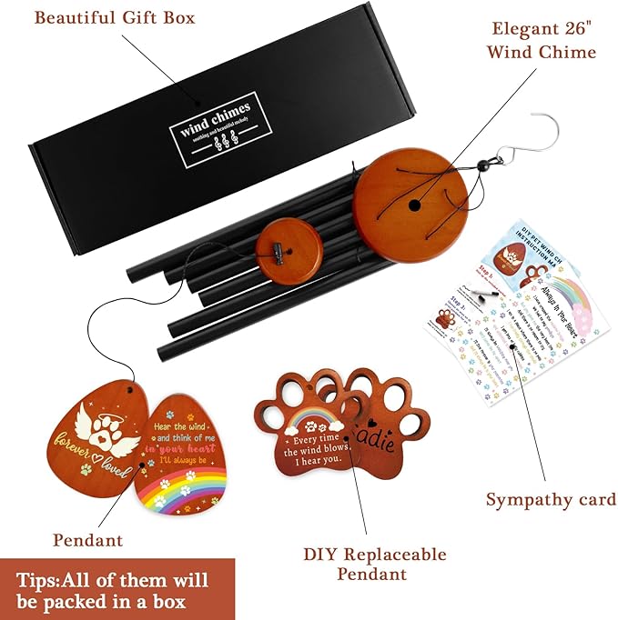 Dog Memorial Gifts Wind Chimes, Pet Memorial Sympathy Gifts for Dogs, Wind Chime Presents for Loss of Pet Dog Remembrance, Pets Passing Away Bereavement Grieving Gift