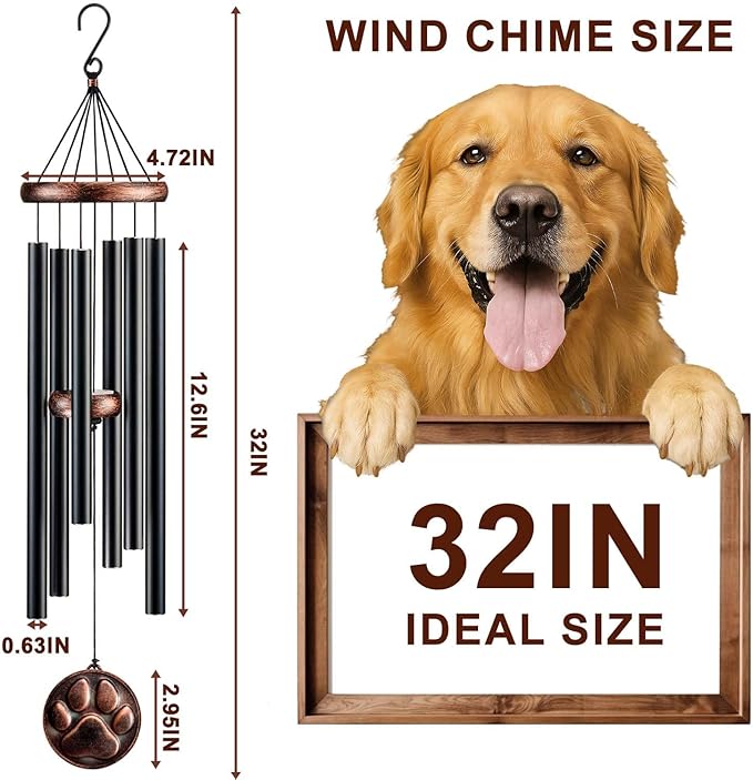 Dog Memorial Gifts for Loss of Dog, 32" Pet Memorial Vintage Wind Chimes with DIY Embossed DogPaw Pendant, Pet Passing Away Sympathy Remembrance Gift
