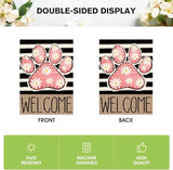 AVOIN colorlife Pink Paw Print Spring House Flag 28x40 Inch Double Sided Outside, Daisy Floral Welcome Stripes Yard Outdoor Flag