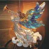 Whistle Angel Mosaic Style Tiffany Effect Acrylic Suncatcher Stained Glass Effect Window Car Hanging Christmas Ornament Indoor Outdoor Decor Garden Sun Catcher Panel for Women Mom Grandma
