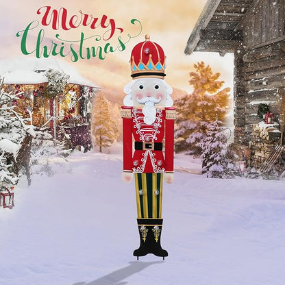 WONDER GARDEN Christmas Metal Yard Stakes, Lighted Nutcracker Soldier Garden Stake Yard Signs, Outdoor Christmas Decorations for Lawn Party Outside Decor