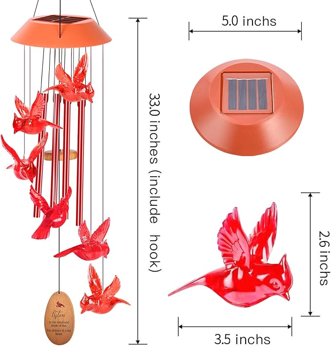 Cardinal Wind Chimes for Outside with 4 Music Aluminum Tubes,Cardinal Wind Chimes for Outside,Best Gifts for Mom Grandma Women Wife Aunt Sister, Unique Mobile Wind Chime, Garden Yard Decor