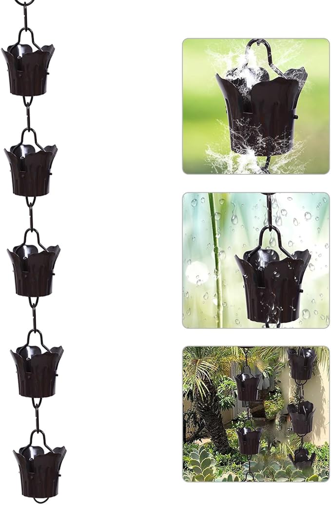 Milisten Copper Garden Rain Chain for Gutter Downspout 1m Winter Drainage Chain with Large Petal Design for Patio Décor and Gutter Water Control