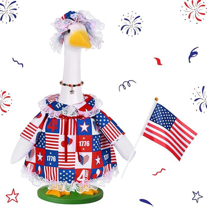 JcHrmers 4th of July Porch Goose Outfits Memorial Day Goose Outfit Fits 23" Plastic Cement Goose Statue Patriotic Goose Costume for USA 250th Anniversary Outdoor Garden Patio Yard Lawn Decor