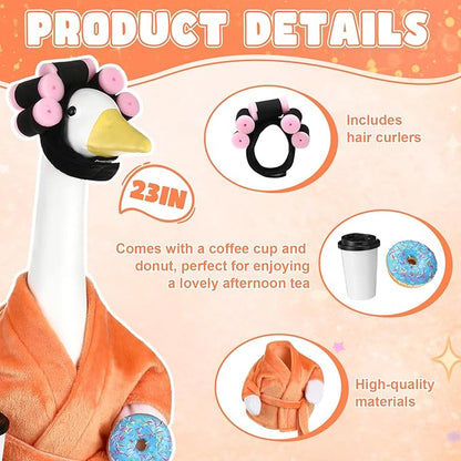 Porch Goose Statue Outfits Set Porch Goose Clothes with Wide Hat Costumes for 23" Plastic Statue Patio Yard Garden Lawn Outdoor Decoration(Orange,Coffee Cup)