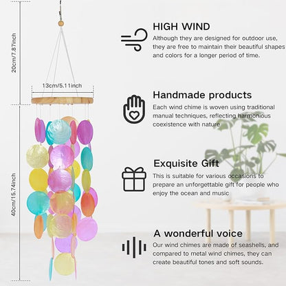 Shell Wind Chimes, Handmade Seashell Wind Chimes Hanging for Outside, Colorful/White Shell Wind Chimes Outdoor, Delicate Waterproof Lightweight Decoration Memorial Windchimes for Yard Porch Outdoor