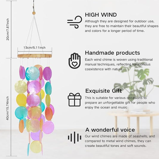 Shell Wind Chimes, Handmade Seashell Wind Chimes Hanging for Outside, Colorful/White Shell Wind Chimes Outdoor, Delicate Waterproof Lightweight Decoration Memorial Windchimes for Yard Porch Outdoor