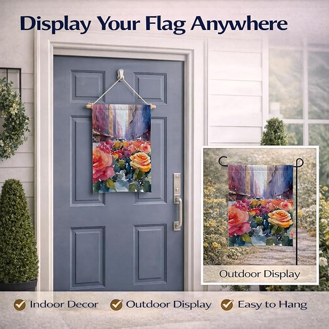 Caroline's Treasures New York Roses in Watercolor Garden Flag Mailbox Flag Decorative Yard Flag Banner Outside Patio Artwork Yard Flower Beds, Garden Size, Multicolor