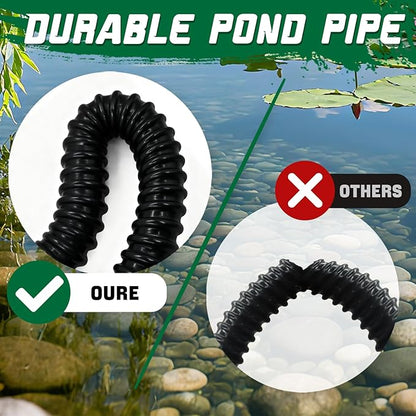 Pond Tubing 3/4” × 20 Feet Black Flexible PVC Pond Hose,Garden Pond PVC Tube - Reinforced, Kink-Resistant Tubing for Pumps, Fountains & Waterfalls, with 4 Clamps,3/4" Dia