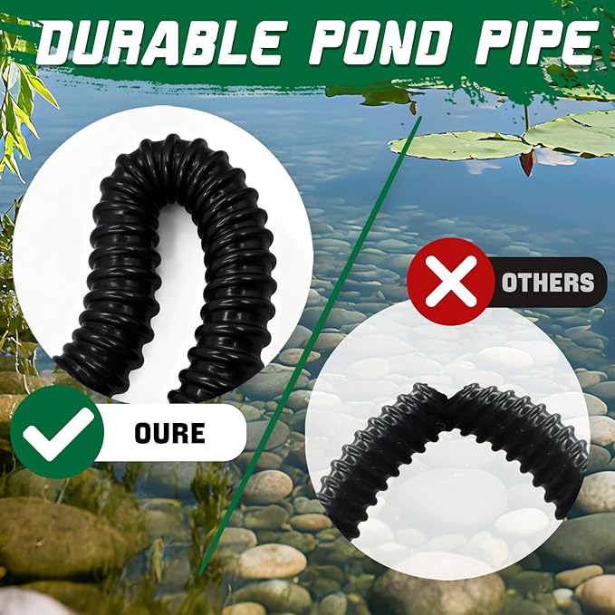 Pond Tubing 1-1/4” × 50 Feet Black Flexible PVC Pond Hose,Garden Pond PVC Tube - Reinforced, Kink-Resistant Tubing for Pumps, Fountains & Waterfalls, with 4 Clamps,1-1/4" Dia