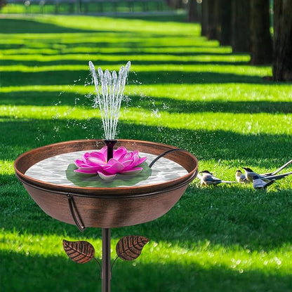 Solar Bird Bath Fountain with Lotus Flower | 7V 1.4W Powerful Pump, 5 Nozzles, 9.8FT Cord for Stable Sunlight | Floating Garden Water Fountain for Pond, Patio, Outdoor Decor