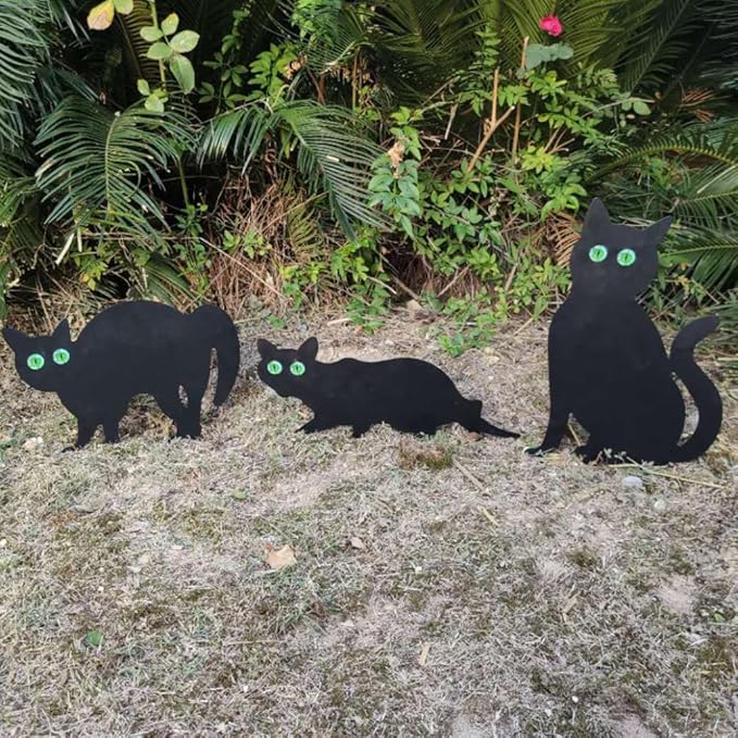 Cat Garden Statue Cat Silhouette Gardening Cat Decor Cat with Marble Eyes Mice Control Harmless Bird Deterrent Decor 3PCS