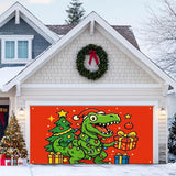 HOMETITUTE Christmas Garage Door Banner 13x6ft Dinosaur T-Rex Theme Backdrop Seasonal Christmas Decor Winter Door Cover Banners for Outside Garage Wall Covering for Party Garage Decorations