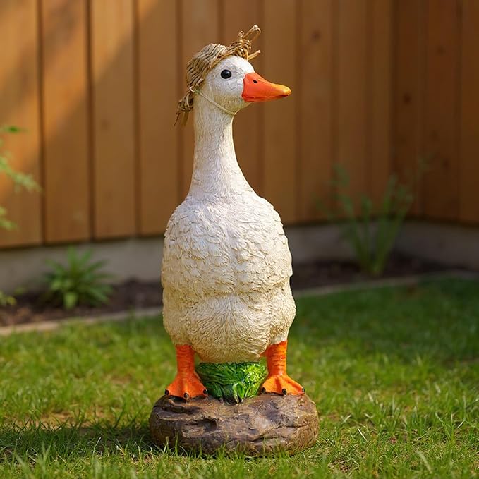 Funny Duck Outdoor Statue, Resin Garden Lawn Yard Decor, Figurine Sculpture Ornament for Porch Patio Flower Bed Home Bookshelf, 11.6" H × 5.5" L × 5.5" W