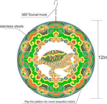 Sea Turtle Wind Spinner Colorful 12 inch 3D Stainless Steel Laser Cut Metal Double Sided Printing-Hanging Indoor/Outdoor Decorations Yard Gardening Decor,Metal Kinetic Art Ornament Gifts