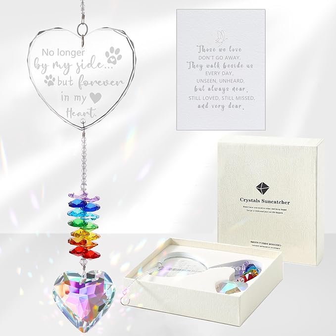 Dog Memorial Gifts for Loss of Dog, K9 Pet Memorial Crystal Suncatcher, Pet Sympathy Loss Passing Away Remembrance Bereavement Gift (Color-Heart)